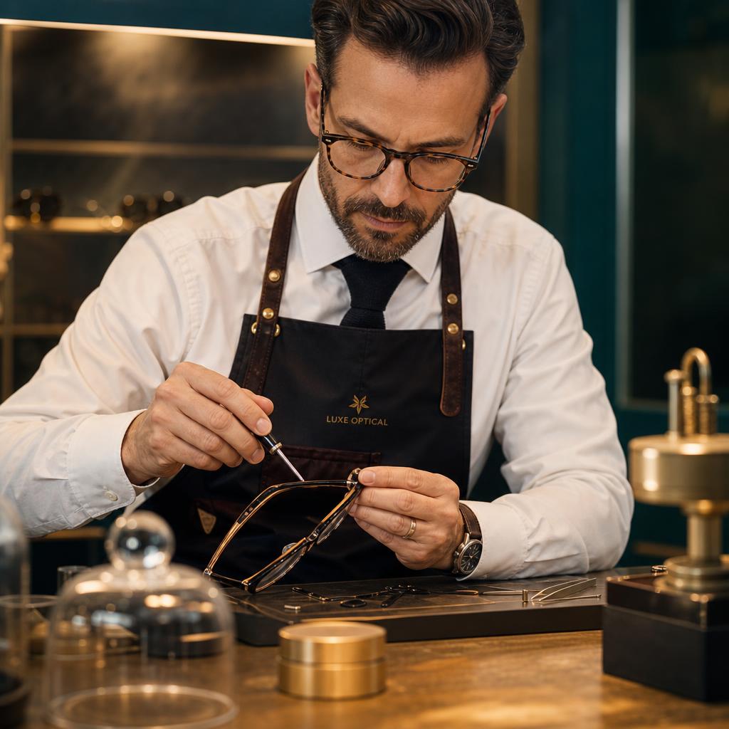 Optical professional repairing premium eyeglass frames